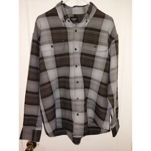 Mens Flannel Long Sleeve Haggar Size Lg Button Down Shirt Plaid 100% Polyester
